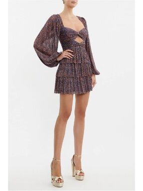 REBECCA VALLANCE
Blossom tiered printed plissé-crepon mini dress size US 4